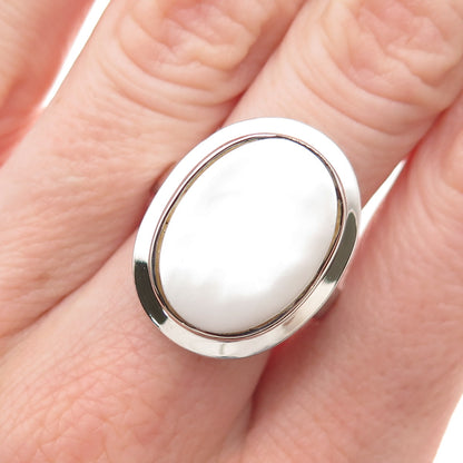 925 Sterling Silver Vintage Real MOP Modernist Ring Size 8