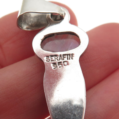 Serafin Moctezuma 950 Silver Vintage Real Moonstone & Larimar Modernist Pendant