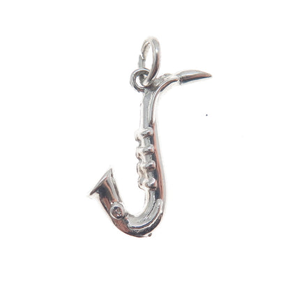925 Sterling Silver Vintage Saxophone Minimalist 3D Charm Pendant