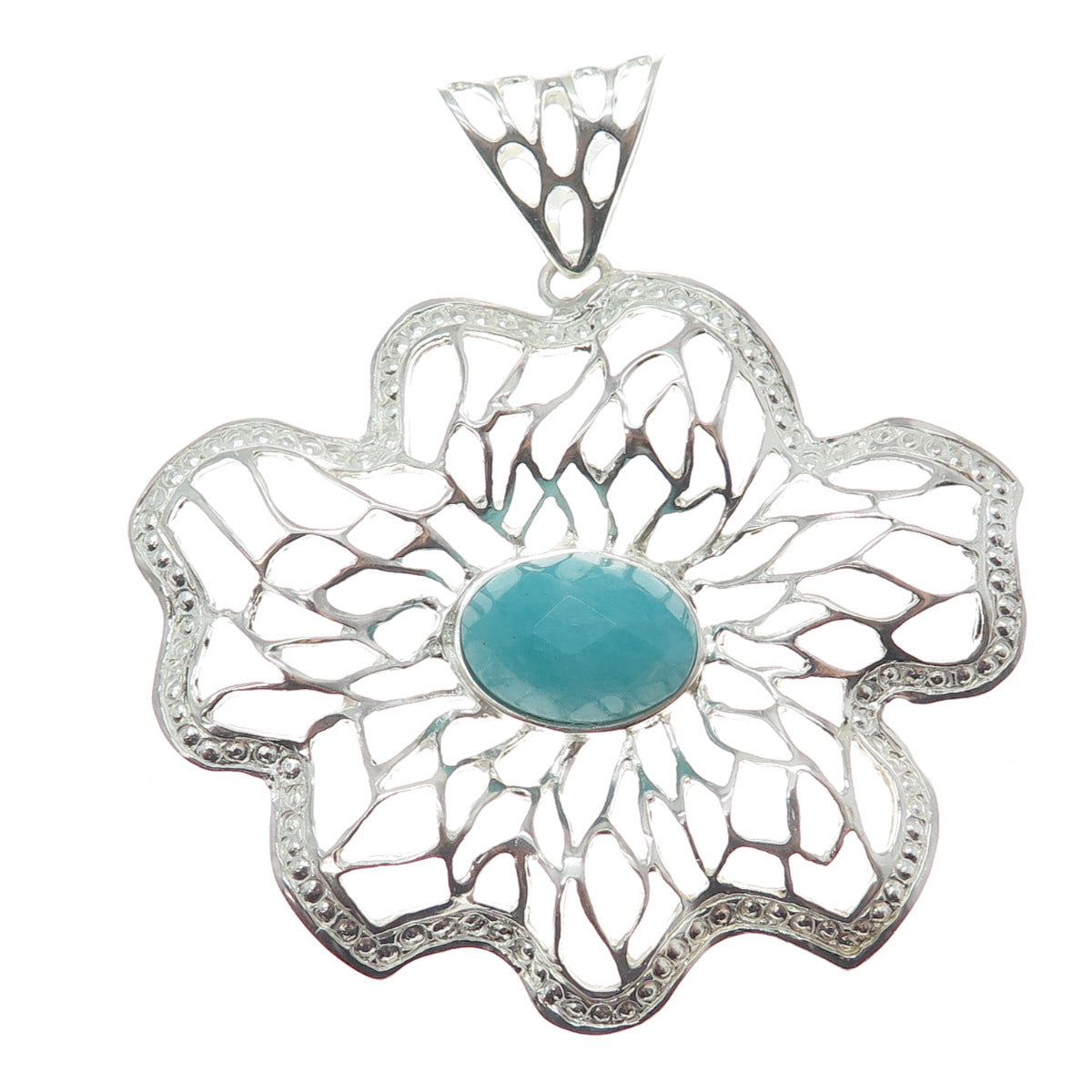 RIDER 950 Silver Vintage Real Aquamarine Flower Blossom Pendant