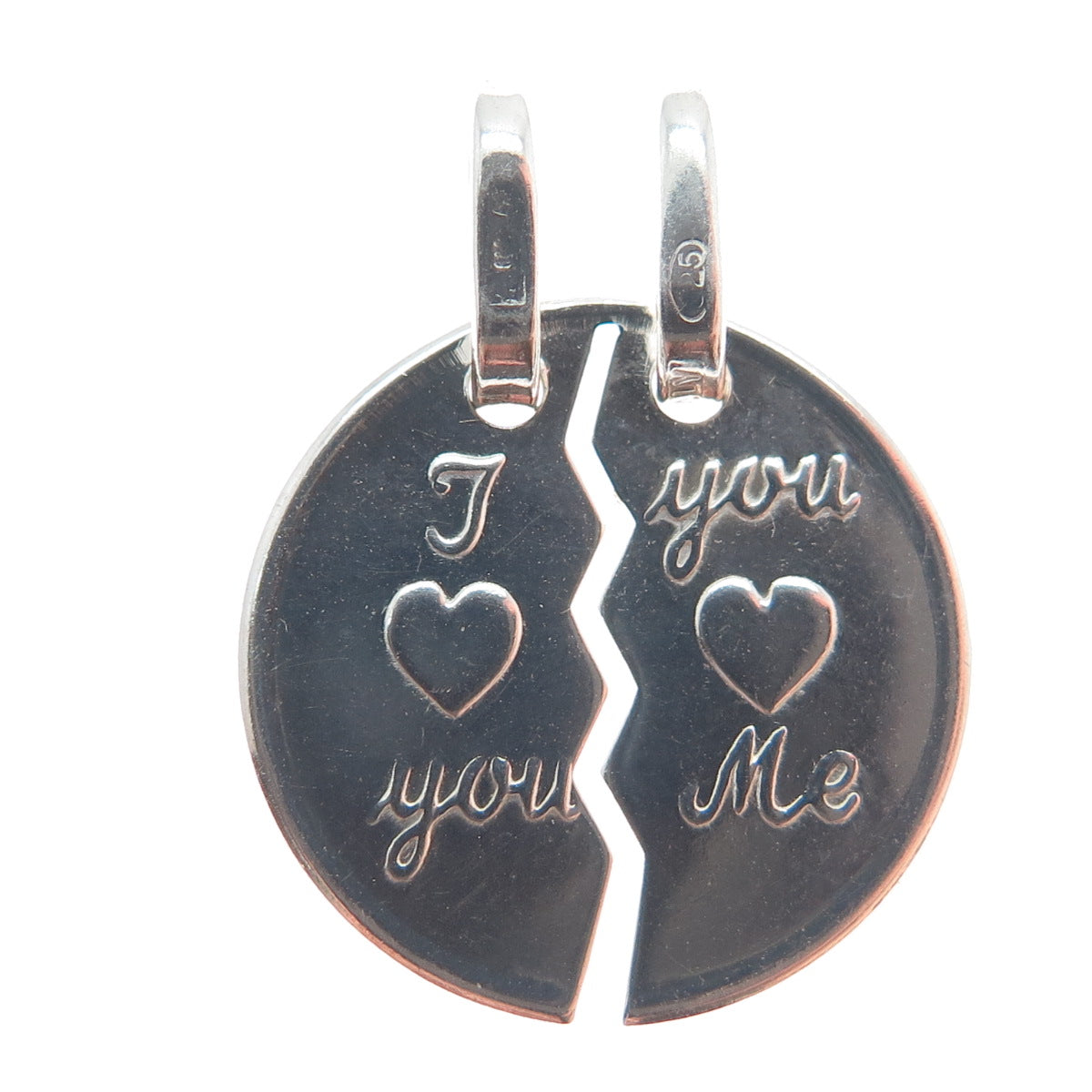 925 Sterling Vintage Italy I Love You You Love Me 2-Piece Breakable Mini Pendant