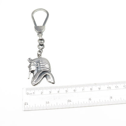 800 Silver Vintage Egyptian Pharaoh Oxidized Key Fob Chain