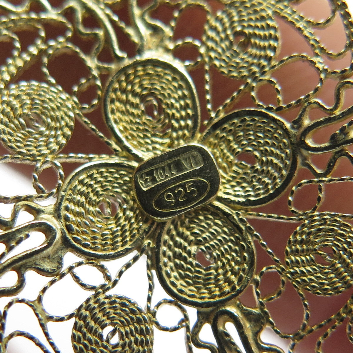 925 Sterling Silver Gold Plated Vintage Italy Filigree Panel Link Bracelet 7.25"
