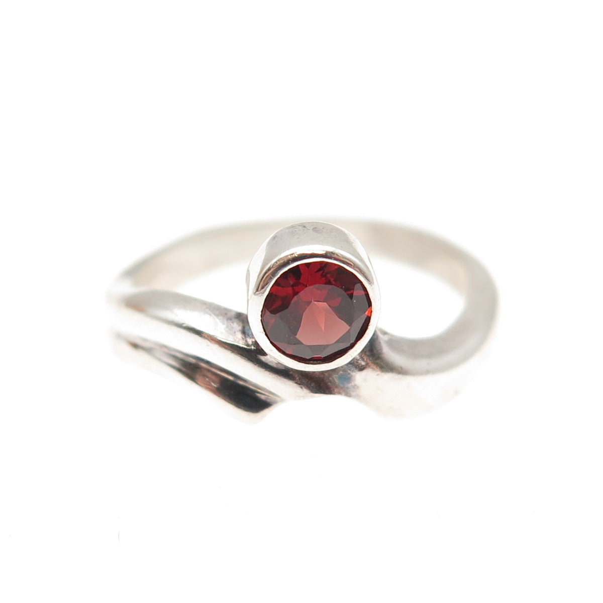 BOMA 925 Sterling Silver Vintage Real Red Garnet Modernist Ring Size 5.25