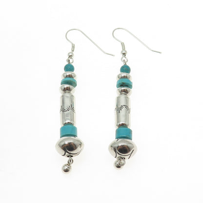 Old Pawn Sterling Silver Vintage Lone Mountain Turquoise Navajo Pearl Earrings