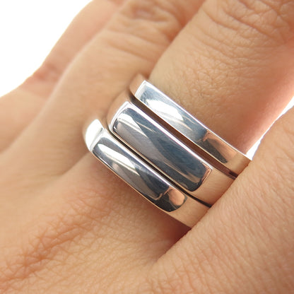 GUCCI Sterling Silver Vintage Italy Modernist Hexagon SET of 3 Band Ring Size 10