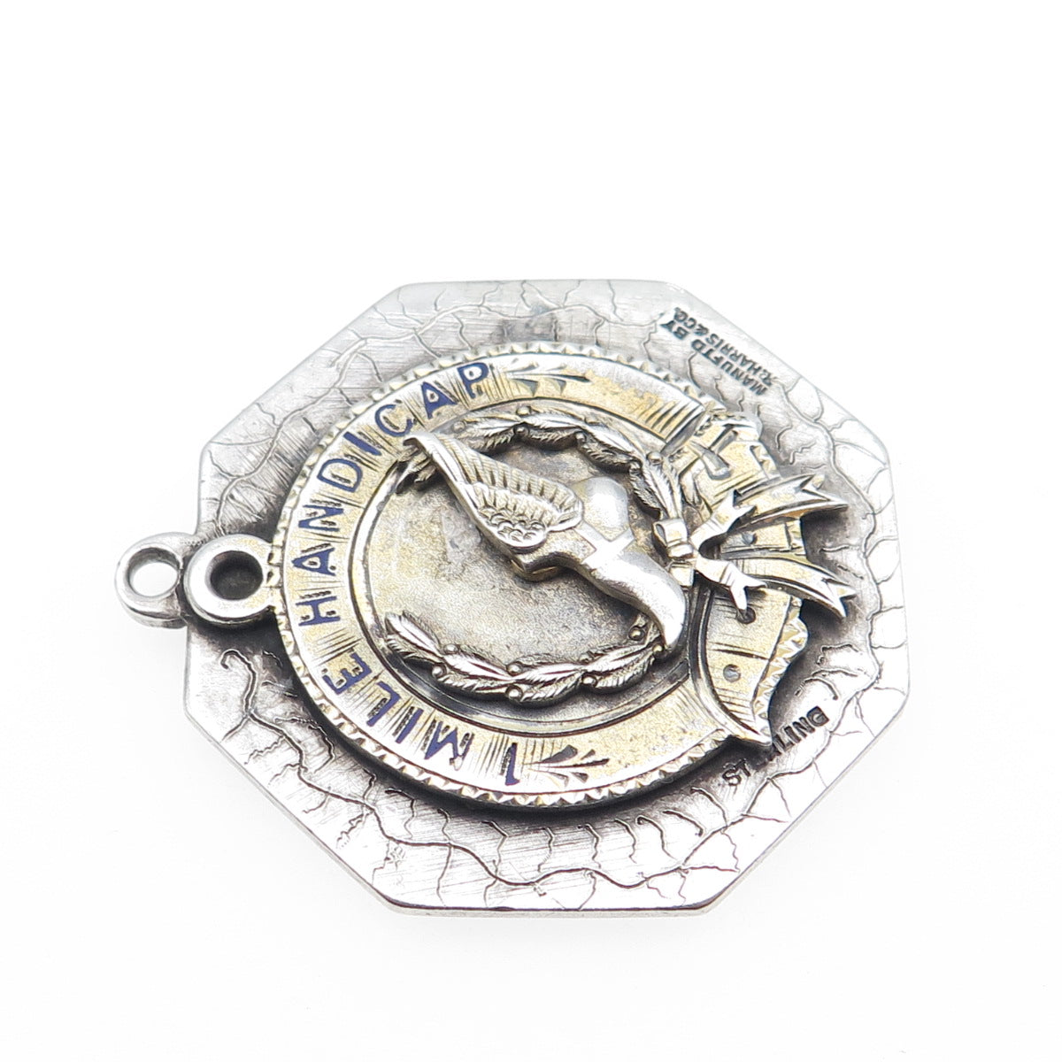 R. Harris & Co 925 Sterling 2-Tone Antique Enamel Marathon 1 Mile Handicap Medal