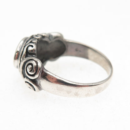925 Sterling Silver Vintage Real Citrine Modernist Oxidized Ring Size 8