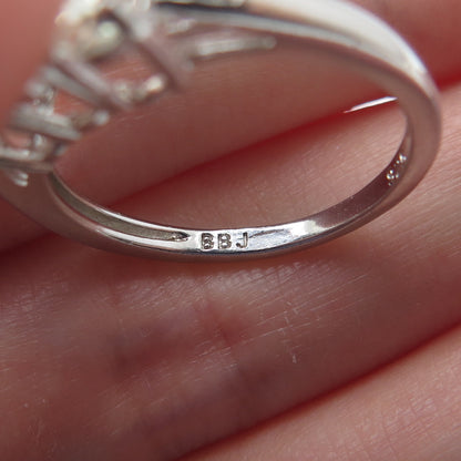 925 Sterling Silver Real Oval-Cut Green Amethyst & C Z Ring Size 6.25