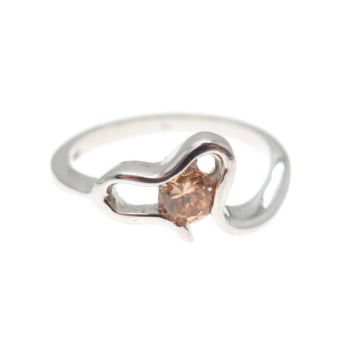 925 Sterling Silver Round-Cut Champagne C Z Modernist Heart Ring Size 8