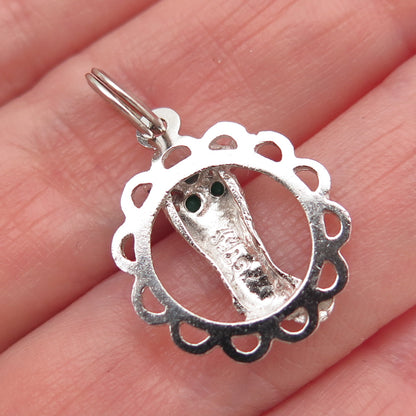 925 Sterling Silver Vintage Rhinestone Christmas Stocking Mini Charm Pendant