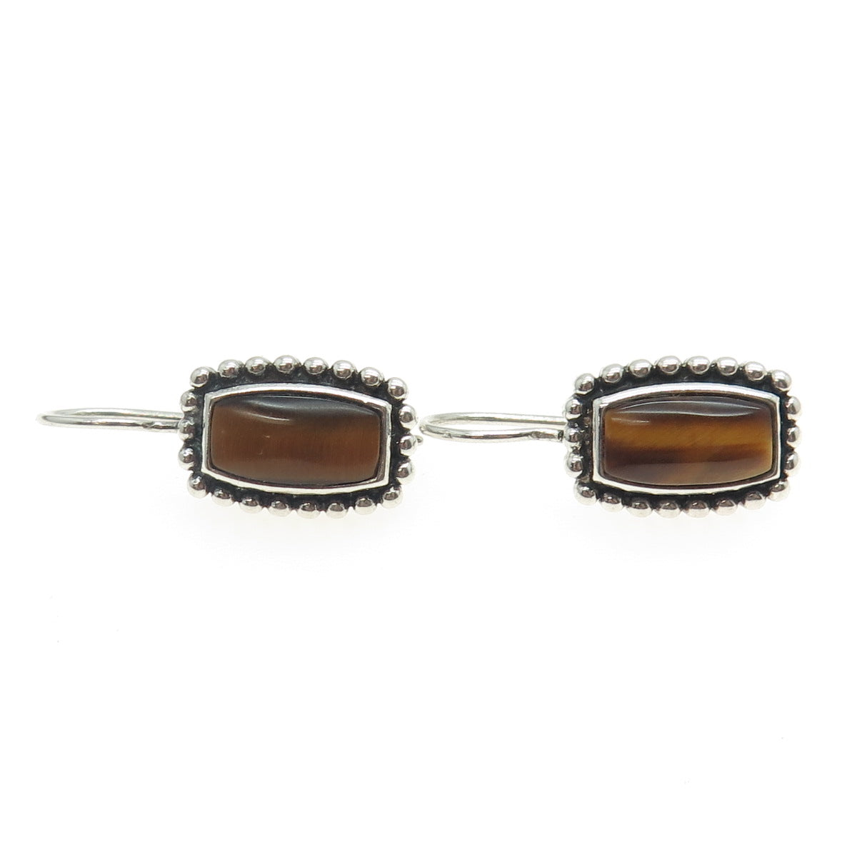 925 Sterling Silver Vintage Real Tiger Eye Beaded Earrings