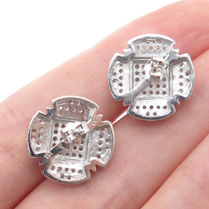 925 Sterling Silver Round-Cut C Z Sparkle Cross Stud Earrings
