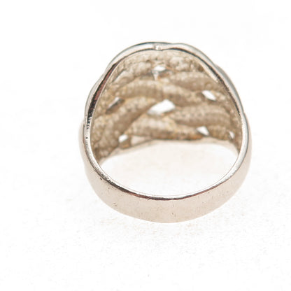 925 Sterling Silver Vintage Modernist Woven Oxidized Ring Size 7