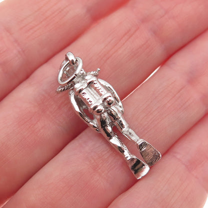 925 Sterling Silver Vintage Scuba Diver 3D Charm Pendant