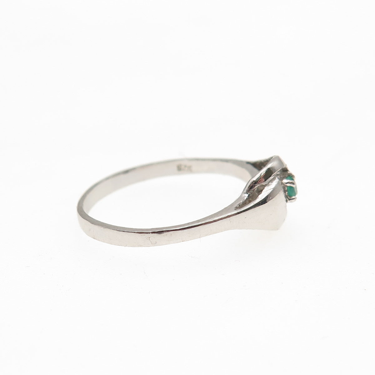 925 Sterling Silver Vintage Real Green Chalcedony Modernist Ring Size 7.25