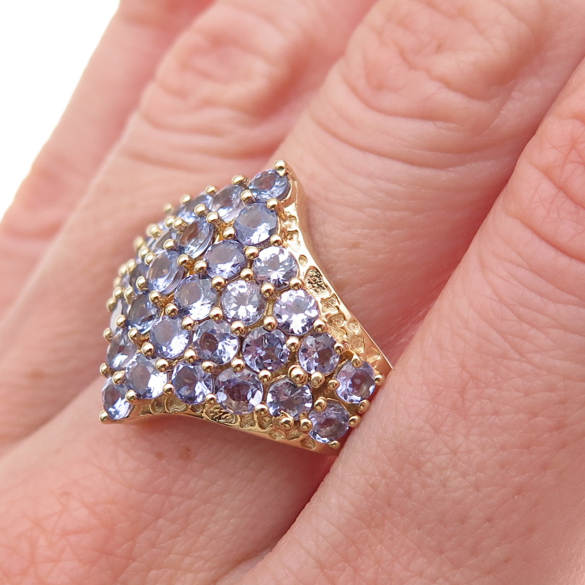 Chuck Clemency 925 Sterling Silver Gold Plated Real Tanzanite Ring Size 8