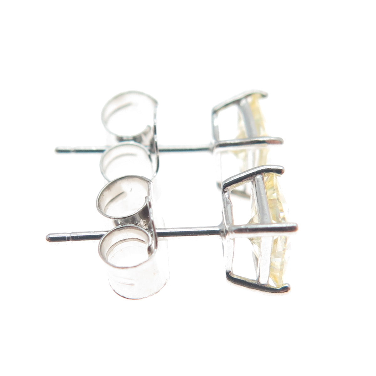 925 Sterling Silver Princess-Cut Canary C Z Stud Earrings