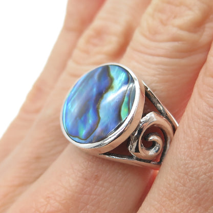 INDIGO 925 Sterling Silver Vintage Real Abalone Shell Spiral Ring Size 7