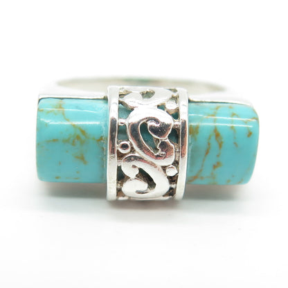 925 Sterling Silver Vintage Real Turquoise Gemstone Ethnic Ring Size 8.5