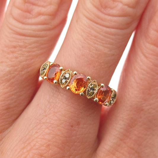 Chuck Clemency Sterling Silver Gold Plated Real Diamond & Tourmaline Ring Size 8