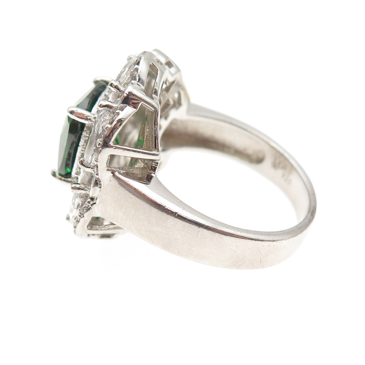 925 Sterling Silver Green & White C Z Bohemian Ring Size 8.25