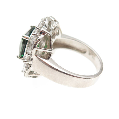 925 Sterling Silver Green & White C Z Bohemian Ring Size 8.25