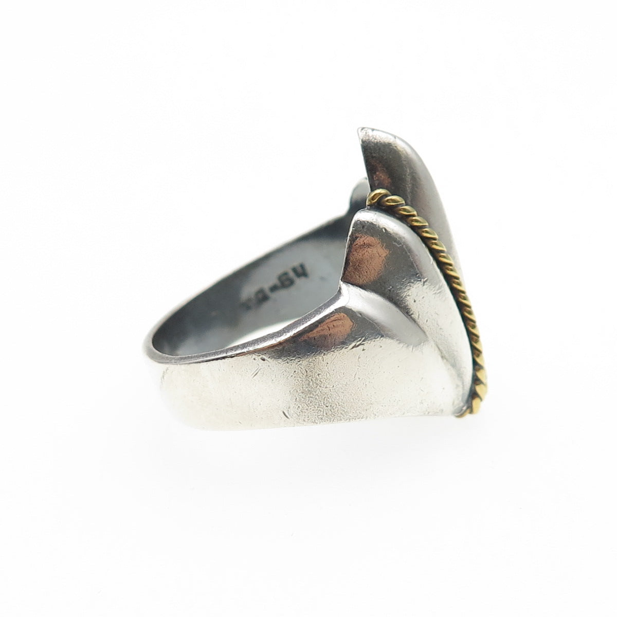 925 Sterling 2-Tone Vintage Mexico Modernist Seashell Oxidized Ring Size 10.25