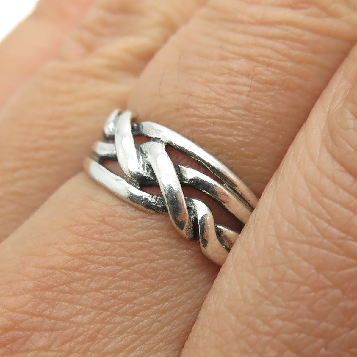 925 Sterling Silver Vintage Twisted Multi-Row Ring Size 7.75