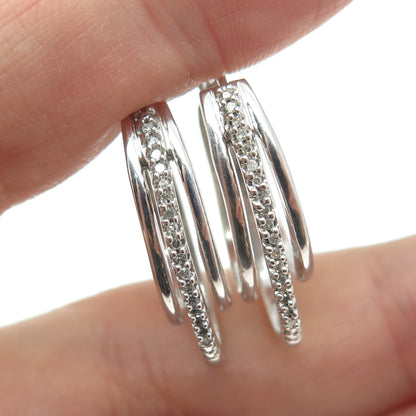 SUN 925 Sterling Silver Real Round-Cut Diamond Multi-Row Hoop Earrings