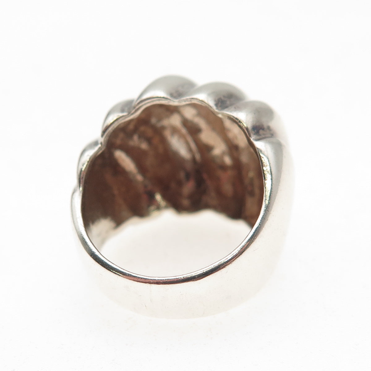 925 Sterling Silver Vintage Modernist Ribbed Dome Oxidized Ring Size 5