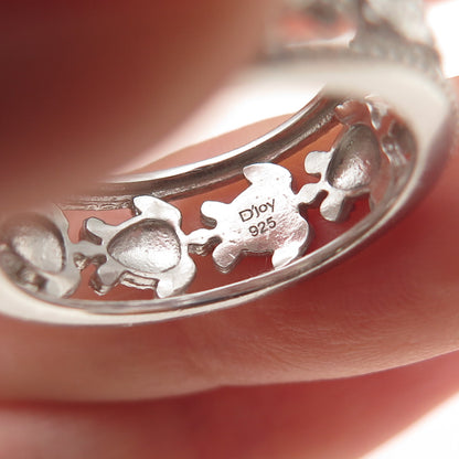 D'Joy 925 Sterling Silver Real Round-Cut Diamond Turtle Band Ring Size 7.25