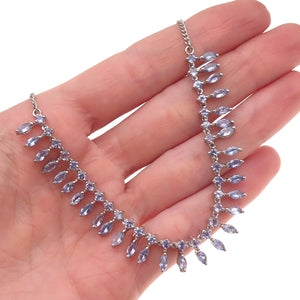 925 Sterling Silver Real Round & Marquise-Cut Tanzanite Chain Necklace 18-20"