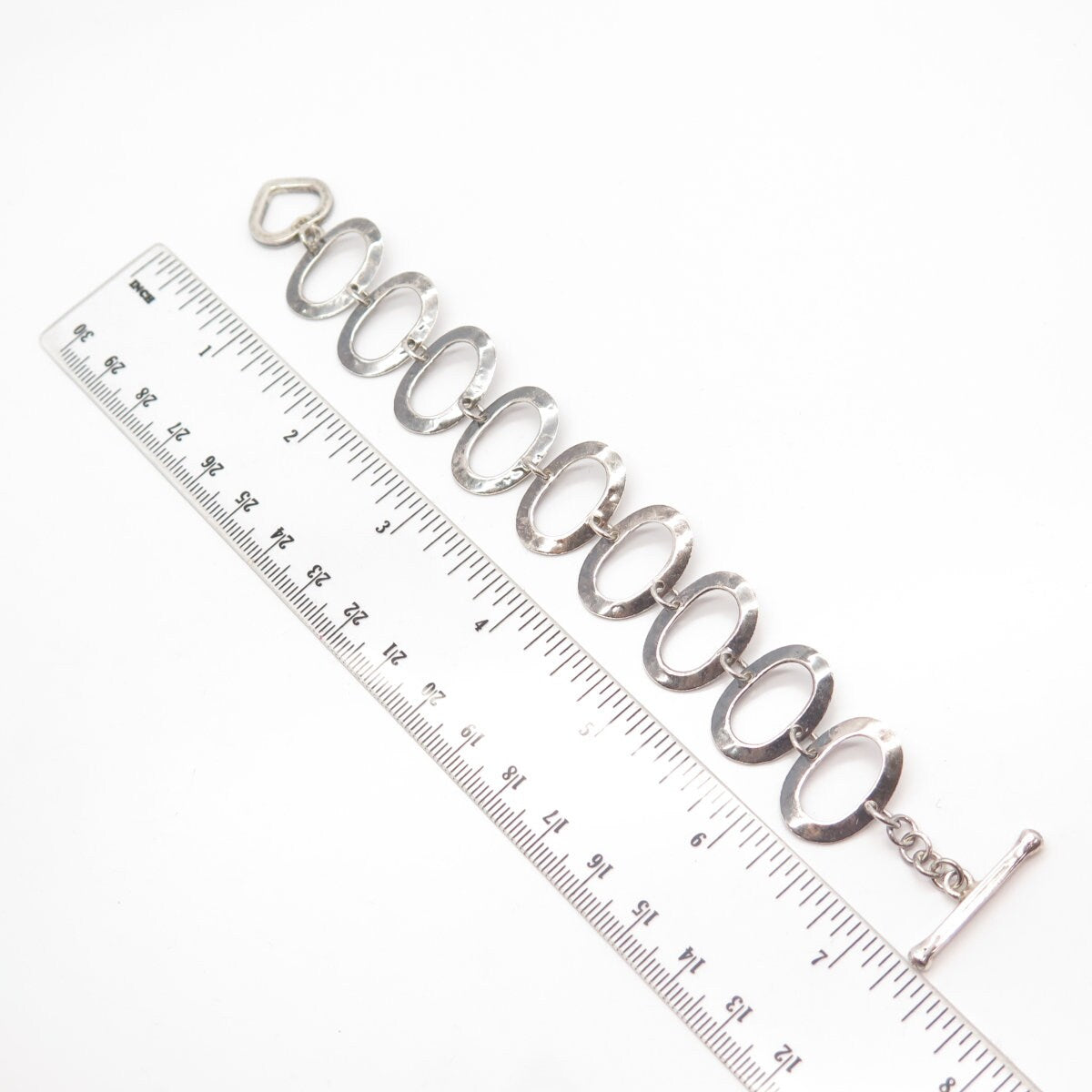 925 Sterling Silver Vintage Hammered Finish Oval Link Bracelet 6.5"