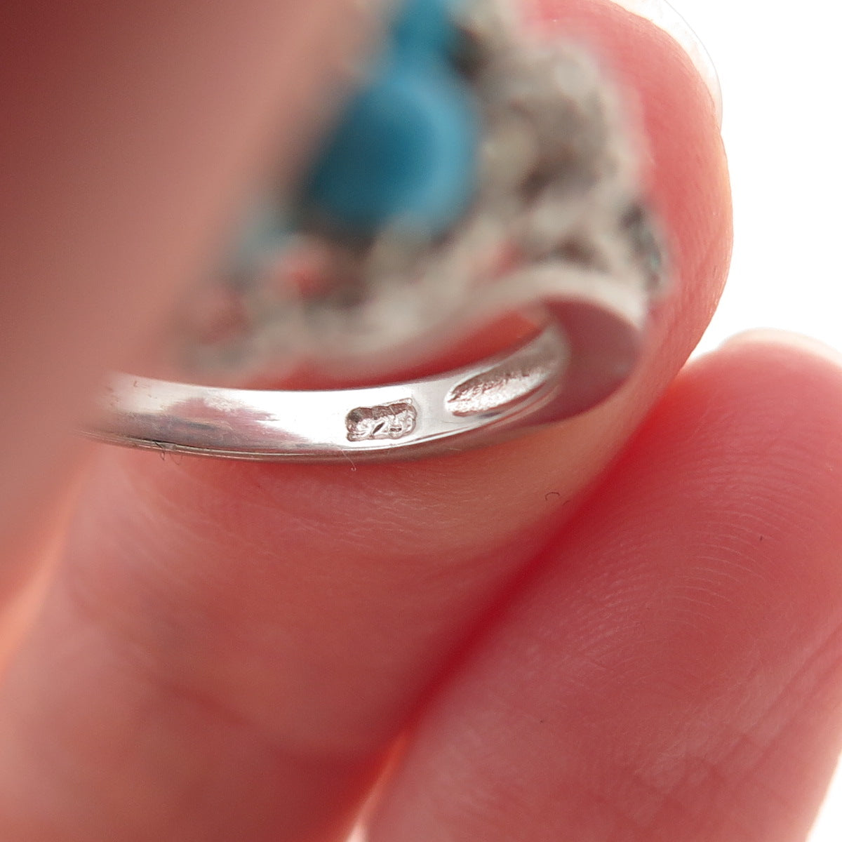 Chuck Clemency 925 Sterling Silver Real Turquoise White Topaz Spinel Ring Size 8
