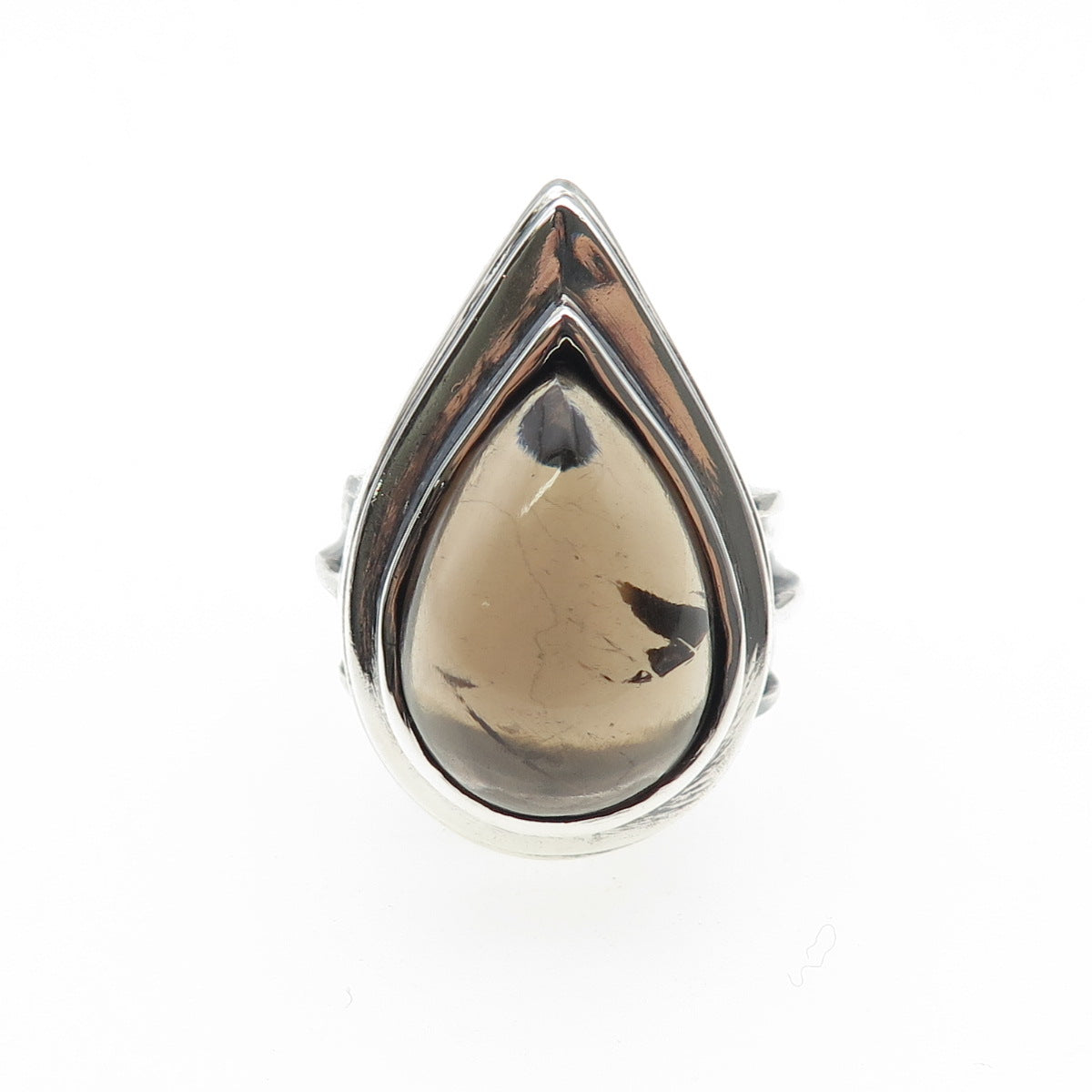 925 Sterling Silver Vintage Real Smoky Quartz Modernist Oxidized Ring Size 7.25