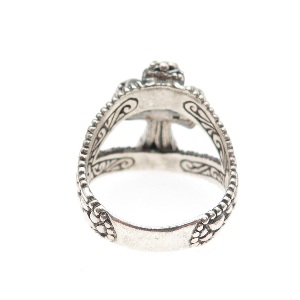 SARDA 925 Sterling Silver Vintage Cross Granulated Oxidized Ring Size 8.25