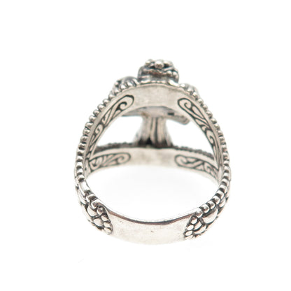 SARDA 925 Sterling Silver Vintage Cross Granulated Oxidized Ring Size 8.25