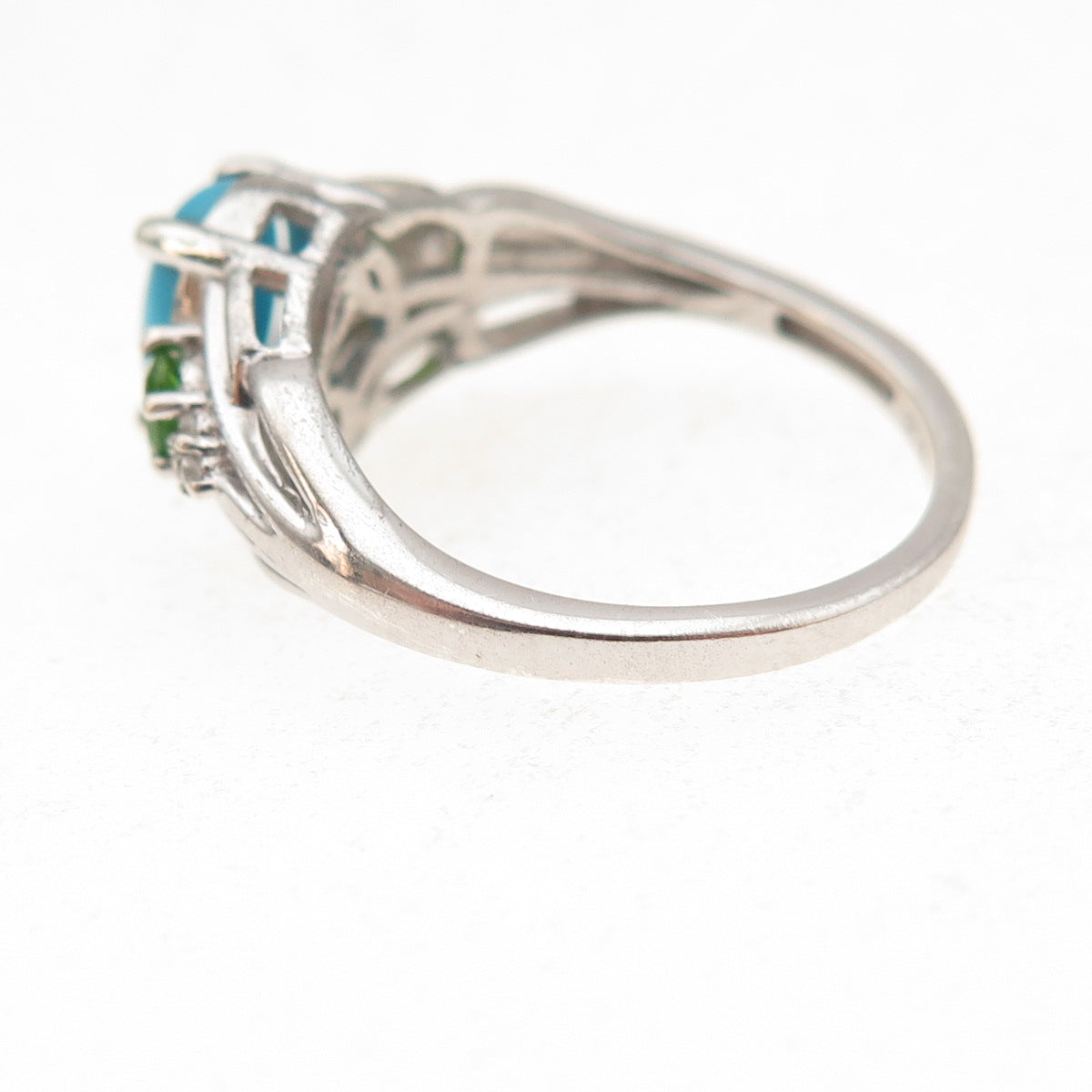 Chuck Clemency 925 Sterling Real Turquoise Peridot & White Topaz Ring Size 6.25