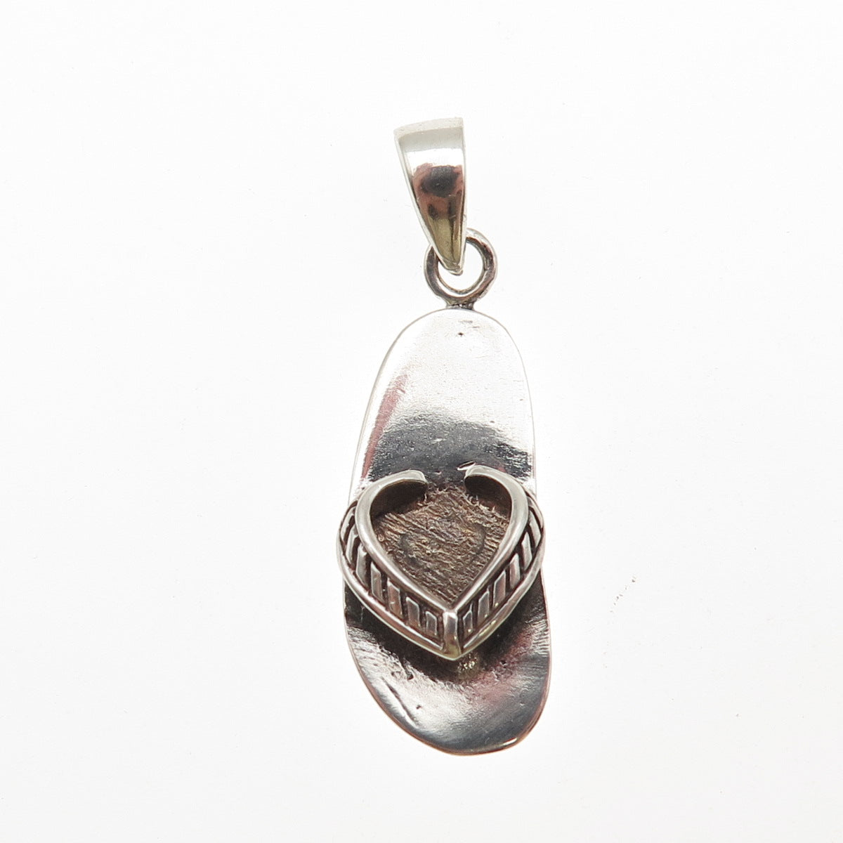 925 Sterling Silver Vintage Flip Flop Oxidized 3D Charm Pendant