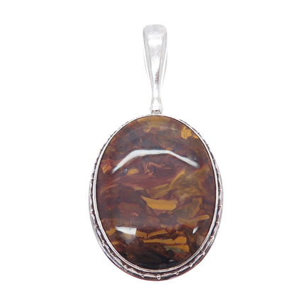 SAJEN Sterling Silver Vintage Real Pietersite Modernist Oxidized Charm Pendant