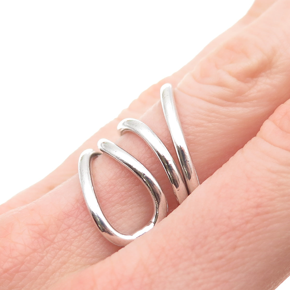 925 Sterling Silver Vintage Modernist Adjustable Bypass Ring Size 8.25