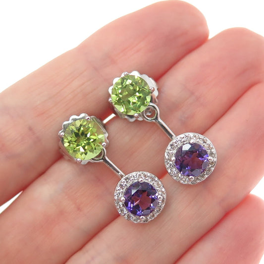 925 Sterling Silver Real Topaz Peridot Amethyst Interchangeable Jacket Earrings