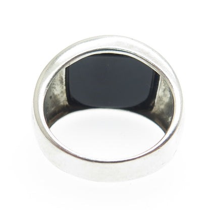 925 Sterling Silver Vintage Black Onyx Gem Twig Leaf Ring Size 7