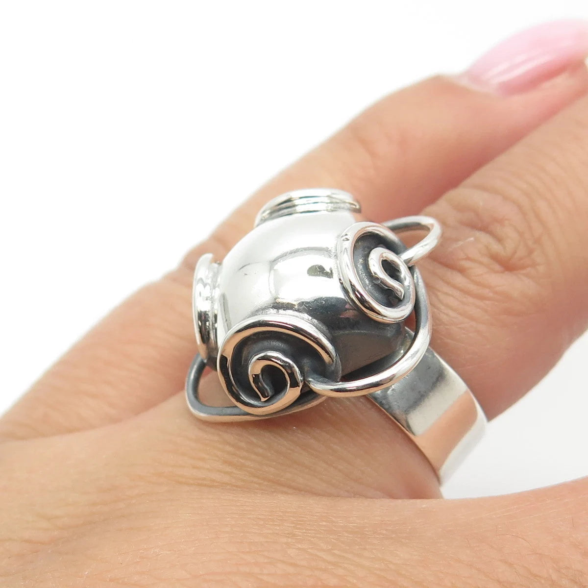 950 Silver Vintage Modernist Adjustable Ring Size 6.5