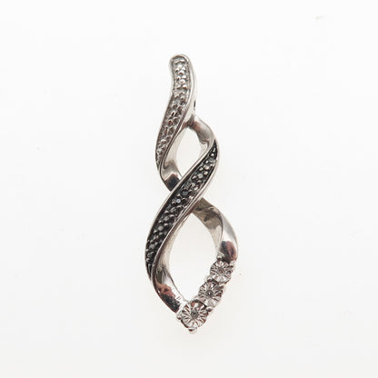 925 Sterling Silver Real Black & White Diamond Twisted Slide Charm Pendant