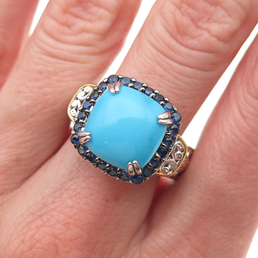 Michael Valitutti Gems En Vogue 925 Sterling Turquoise & Sapphire Ring Size 8.25