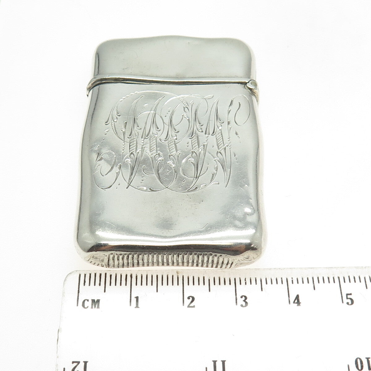 925 Sterling Silver Antique Art Deco Engraved "M&W" Collectable Vesta Match Case