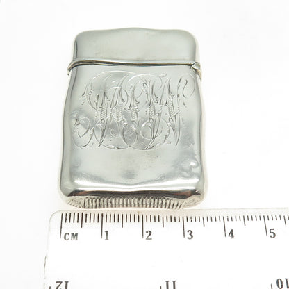 925 Sterling Silver Antique Art Deco Engraved "M&W" Collectable Vesta Match Case