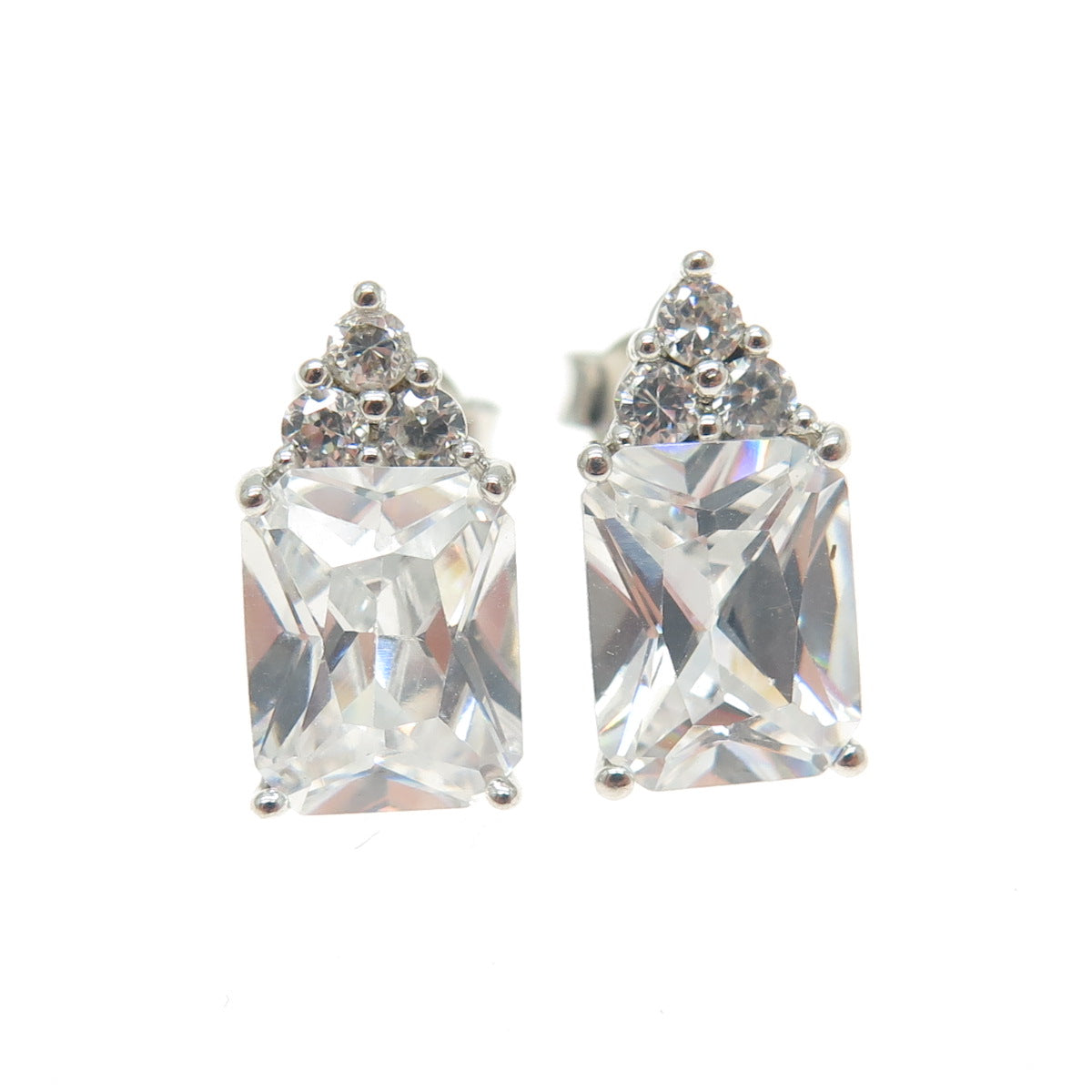 925 Sterling Silver Radiant & Round-Cut Shaped C Z Stud Earrings